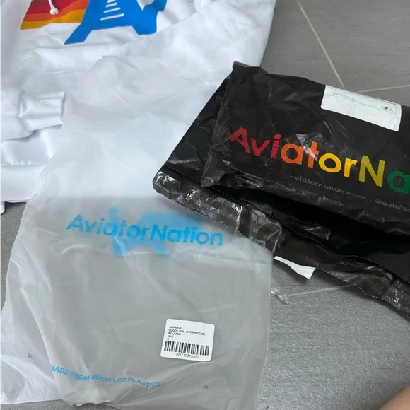 NWT Aviator Nation LOGO PULLOVER RELAXED HOODIE - WHITE Size Small - Picture 3 of 4
